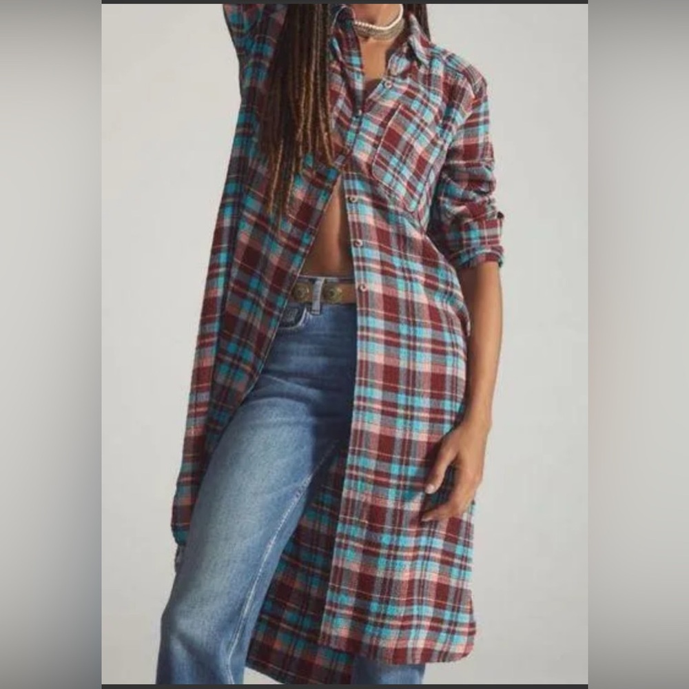 Anthropologie Pilcro Longline Plaid Buttondown